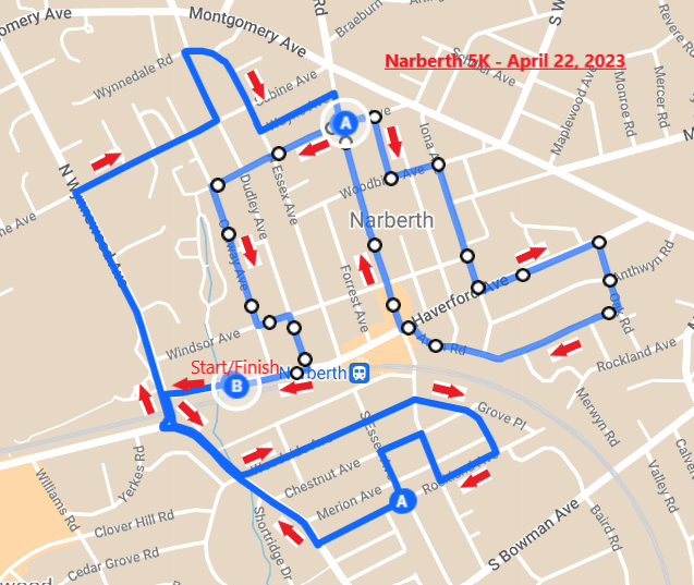 Narberth 5K Map 